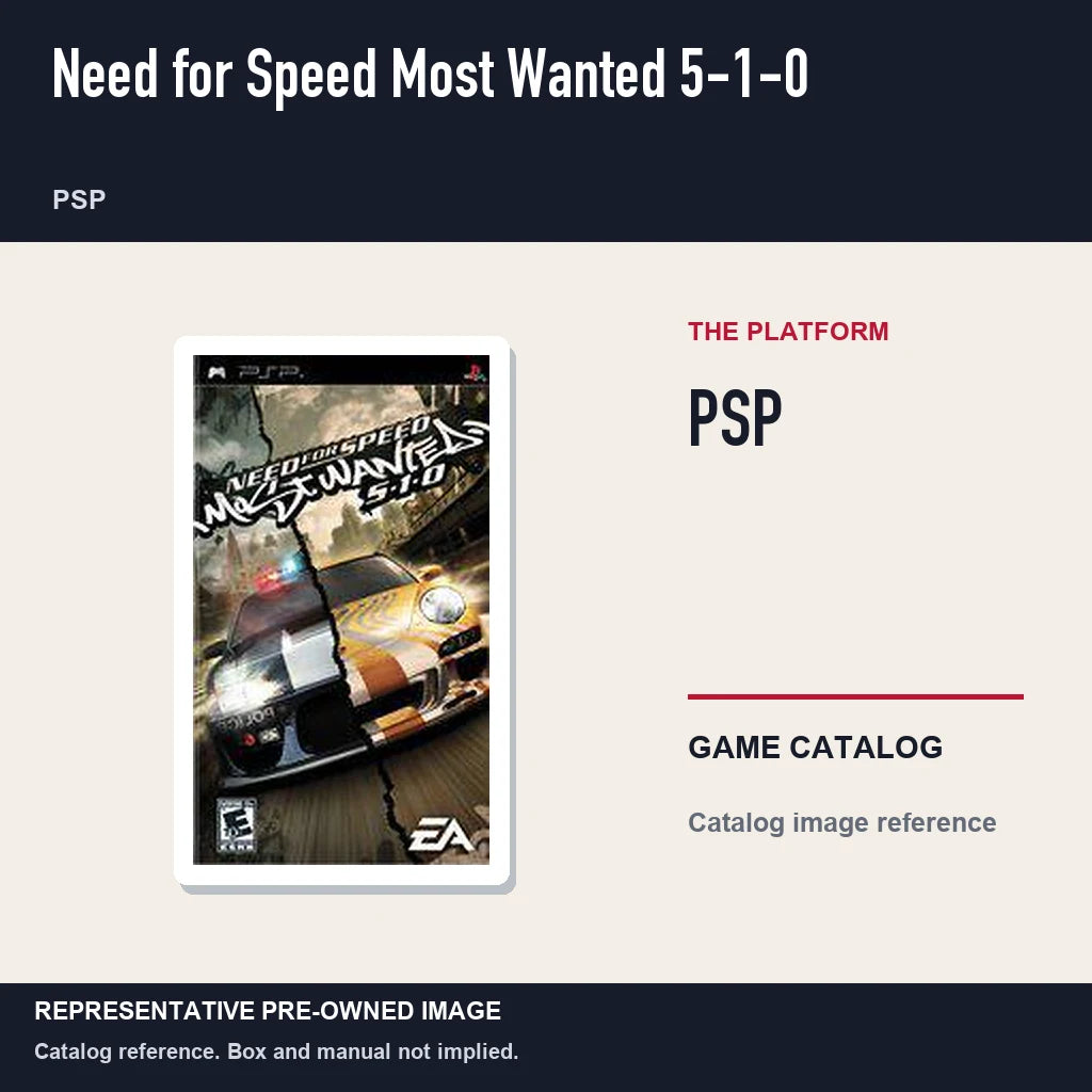 Representative pre-owned Need for Speed Most Wanted 5-1-0 (PSP), platform product layout.