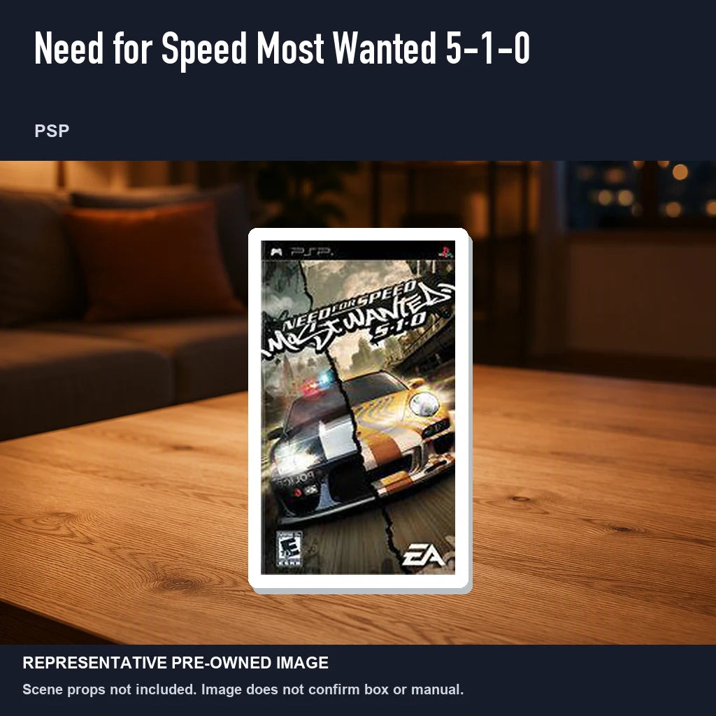 Representative pre-owned Need for Speed Most Wanted 5-1-0 (PSP), product image in a styled room scene.
