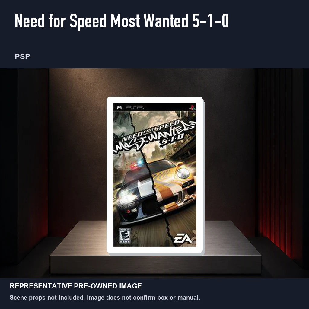 Representative pre-owned Need for Speed Most Wanted 5-1-0 (PSP), product image on a display panel.