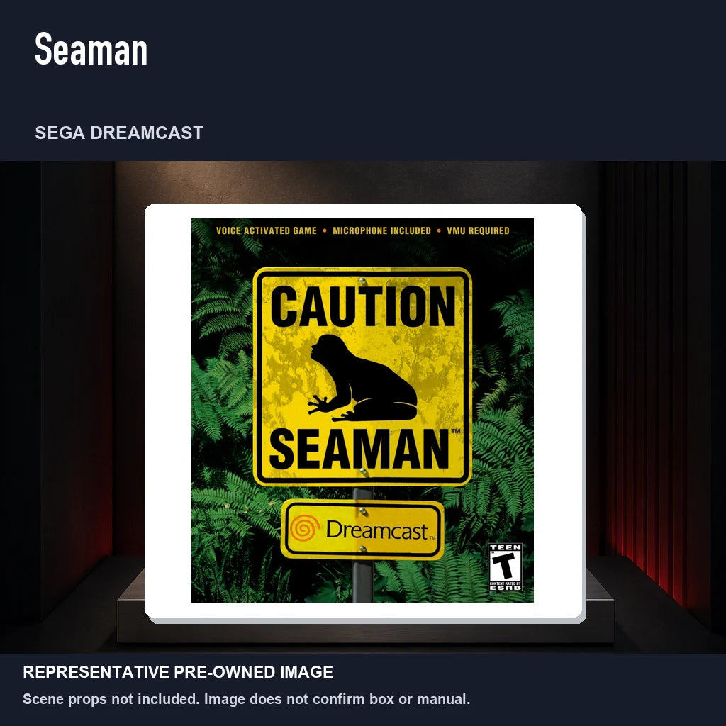 Representative pre-owned Seaman (Sega Dreamcast), product image on a display panel.