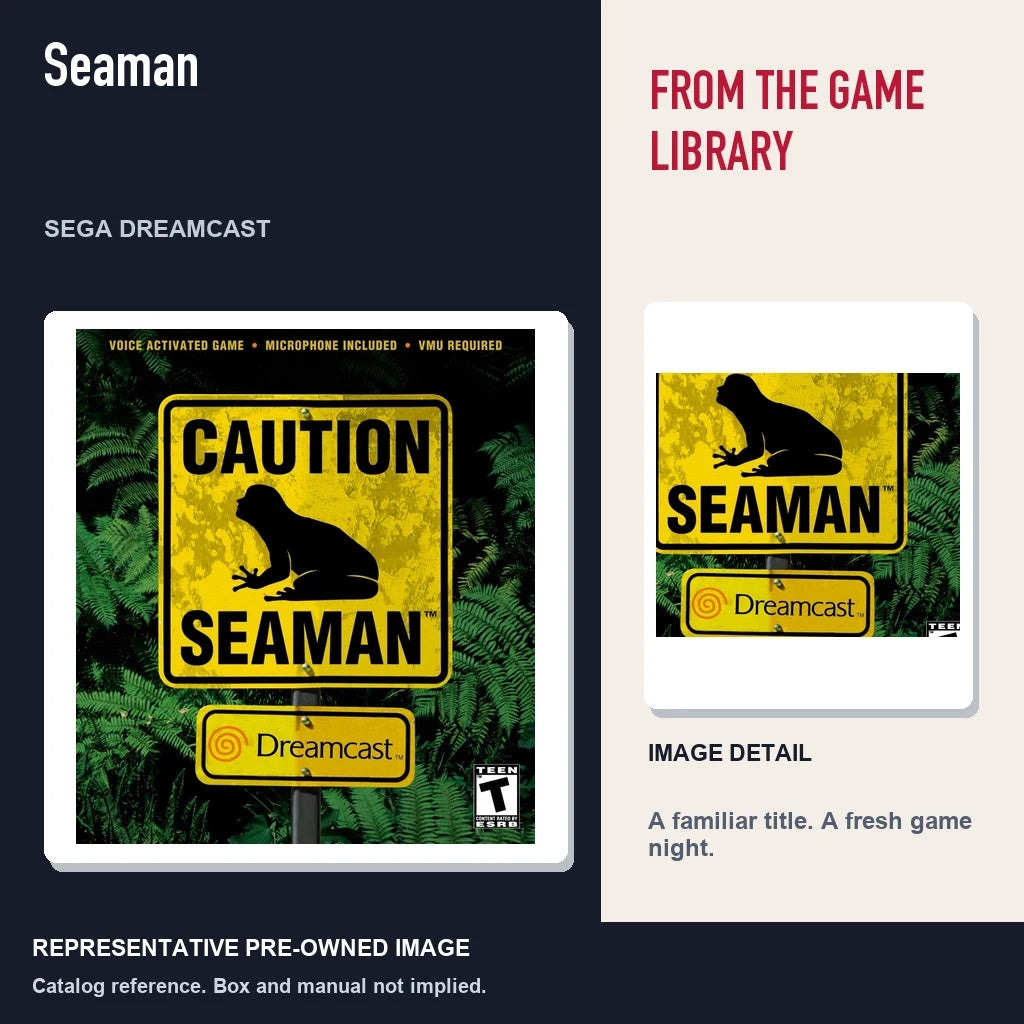 Representative pre-owned Seaman (Sega Dreamcast), editorial image and detail.