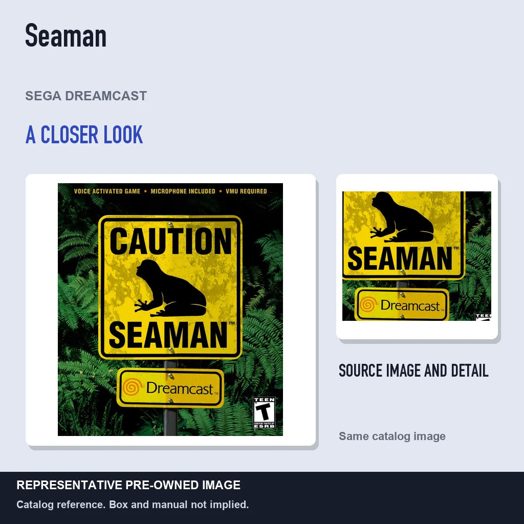 Representative pre-owned Seaman (Sega Dreamcast), full image with detail inset.