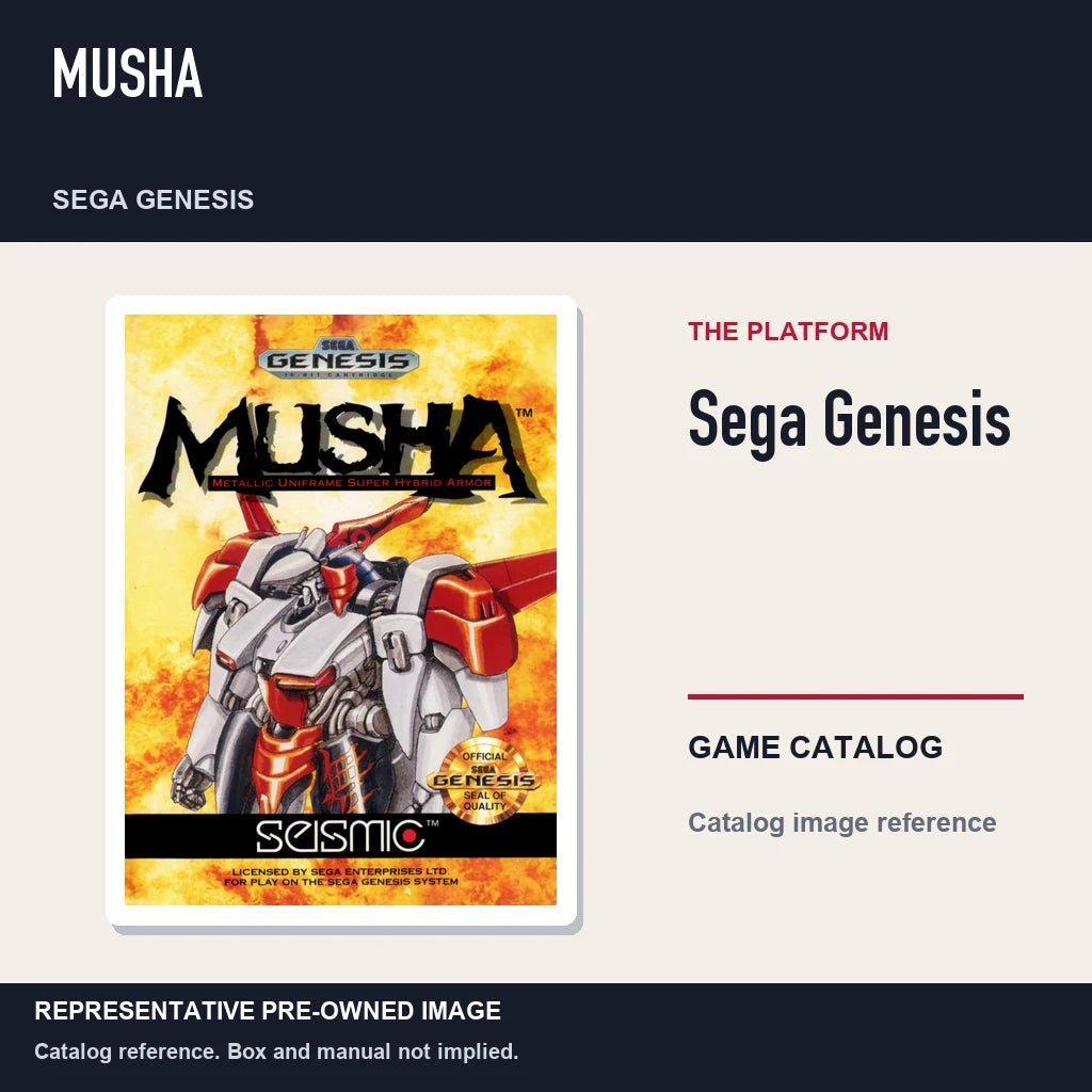 Representative pre-owned MUSHA (Sega Genesis), platform product layout.
