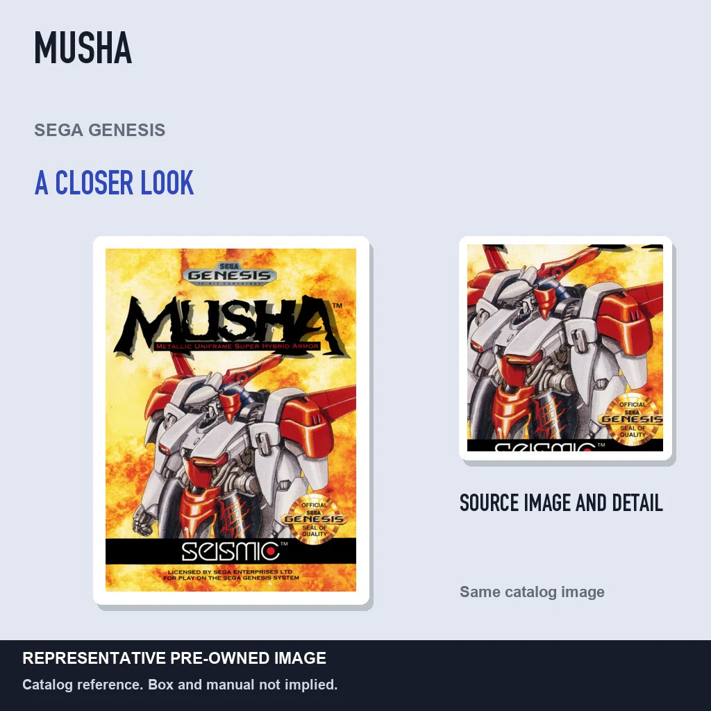 Representative pre-owned MUSHA (Sega Genesis), full image with detail inset.