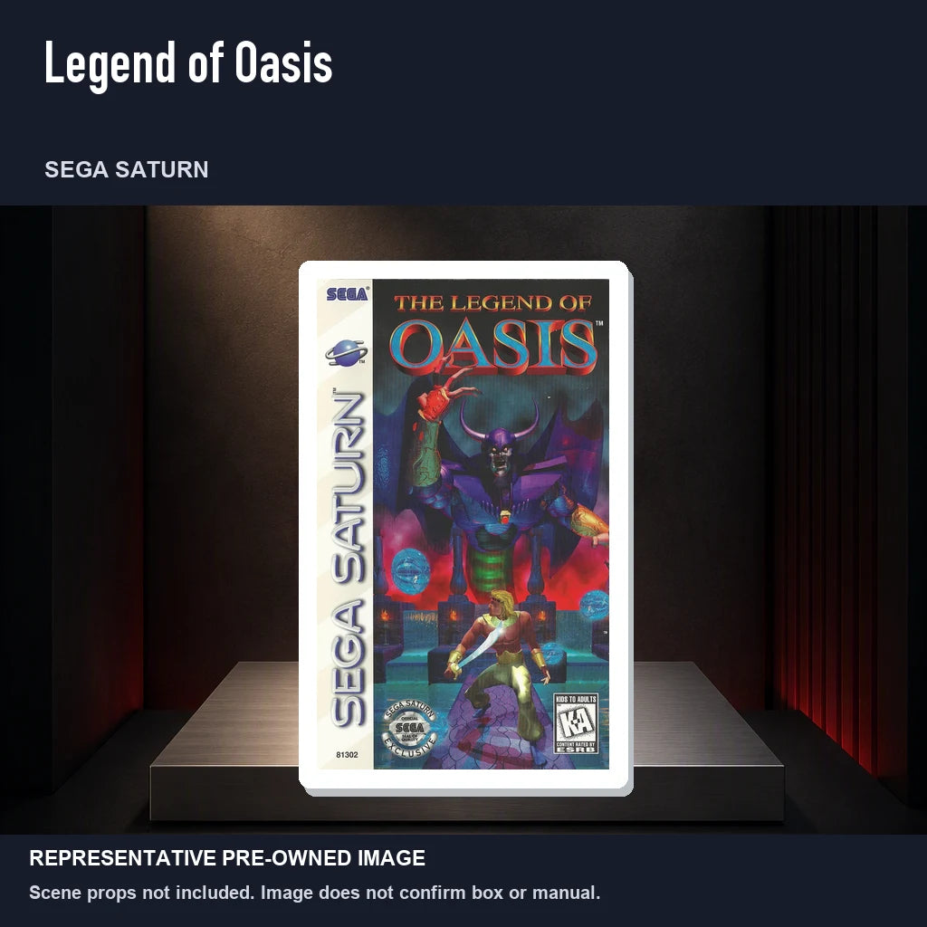 Representative pre-owned Legend of Oasis (Sega Saturn), product image on a display panel.