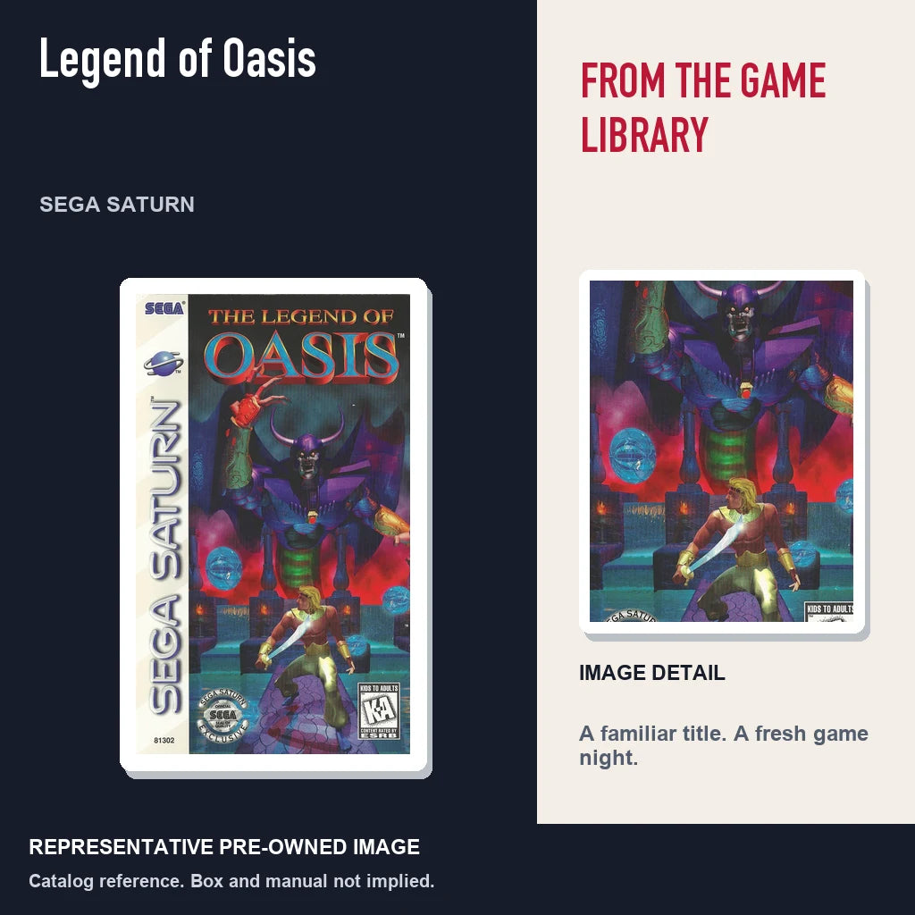 Representative pre-owned Legend of Oasis (Sega Saturn), editorial image and detail.