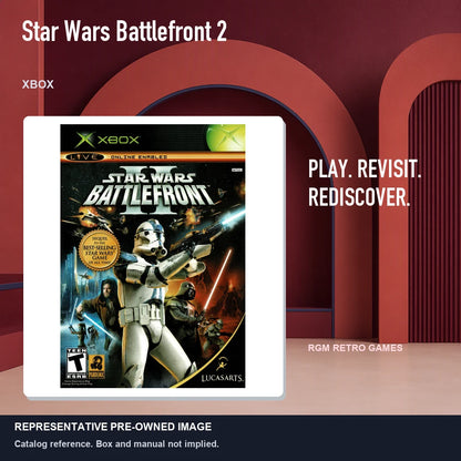 Representative pre-owned Star Wars Battlefront 2 (Xbox), red retro product layout.