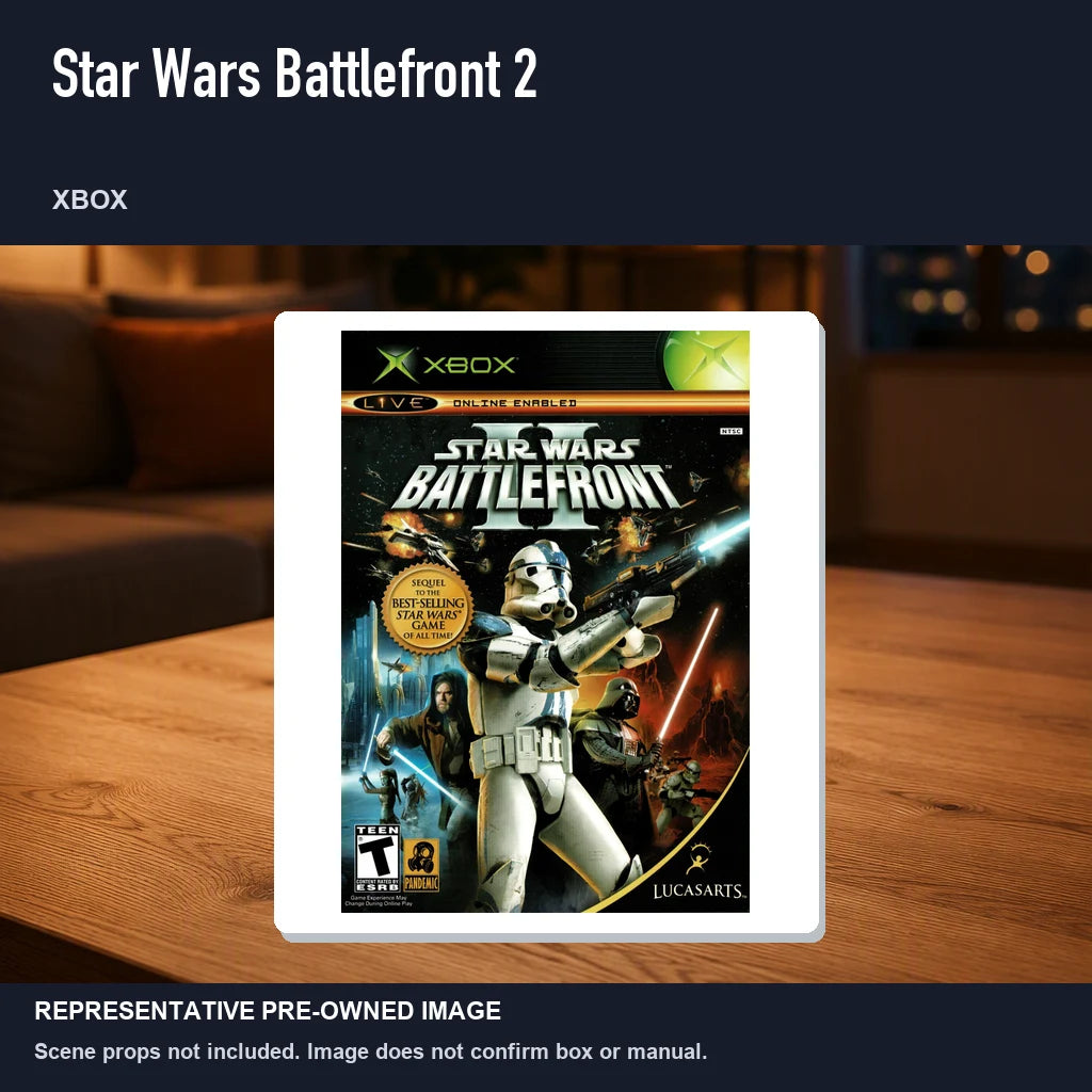 Representative pre-owned Star Wars Battlefront 2 (Xbox), product image in a styled room scene.