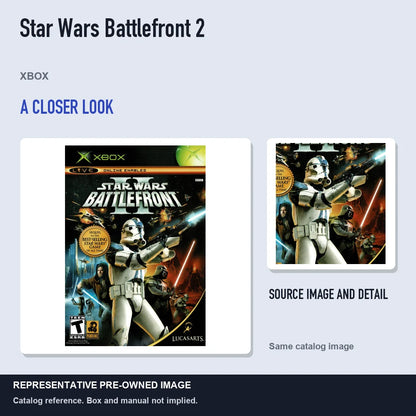 Representative pre-owned Star Wars Battlefront 2 (Xbox), full image with detail inset.