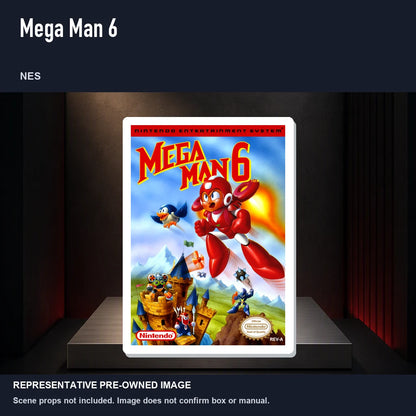 Representative pre-owned Mega Man 6 (NES), product image on a display panel.