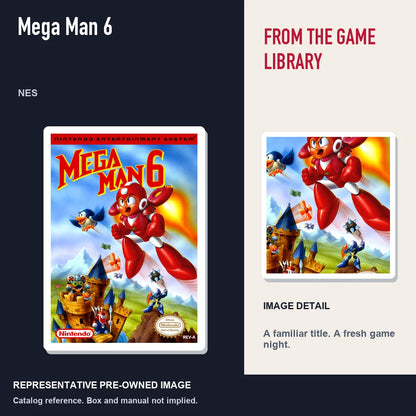 Representative pre-owned Mega Man 6 (NES), editorial image and detail.