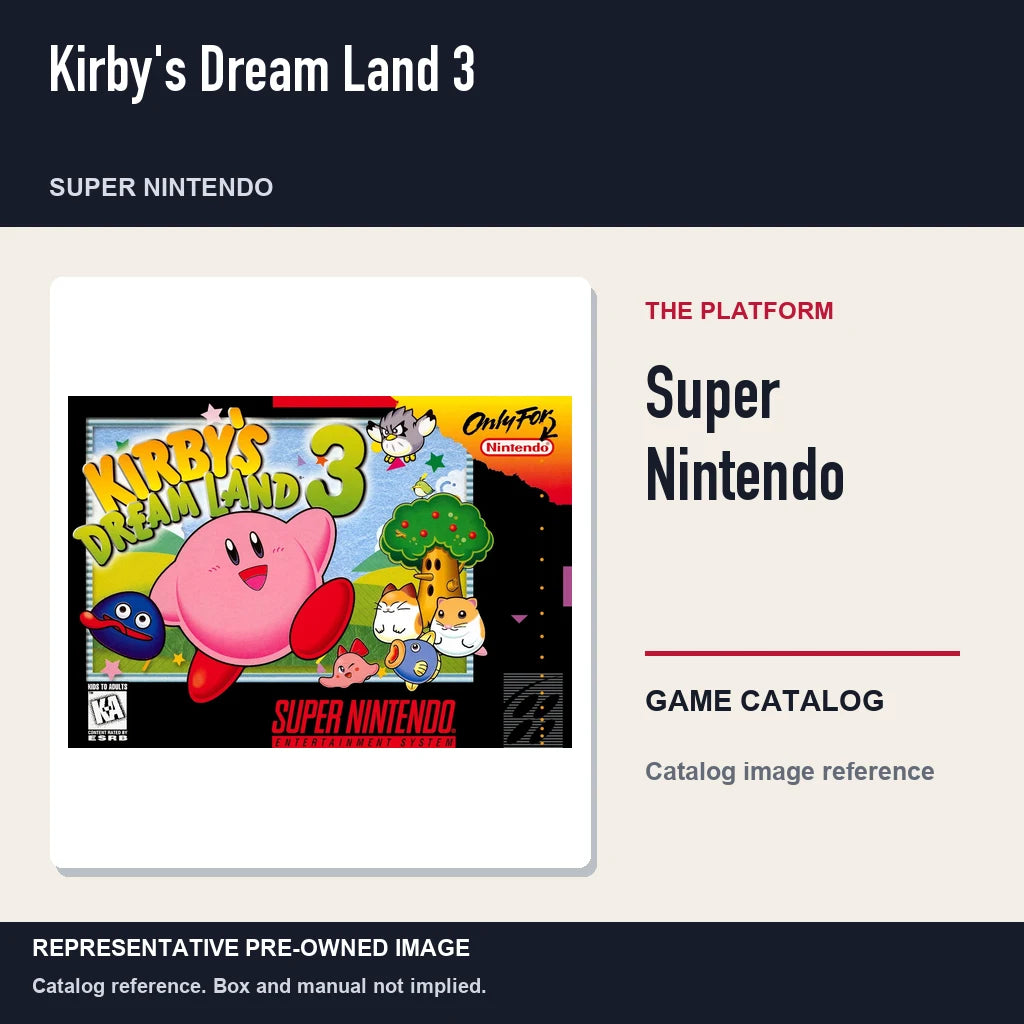 Representative pre-owned Kirby's Dream Land 3 (Super Nintendo), platform product layout.