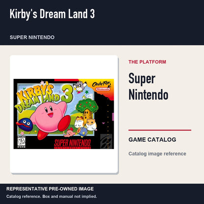Representative pre-owned Kirby's Dream Land 3 (Super Nintendo), platform product layout.