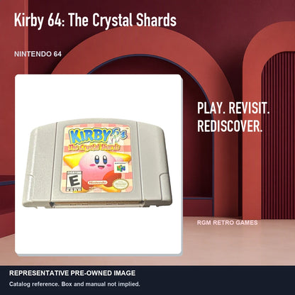 Representative pre-owned Kirby 64: The Crystal Shards (Nintendo 64), red retro product layout.