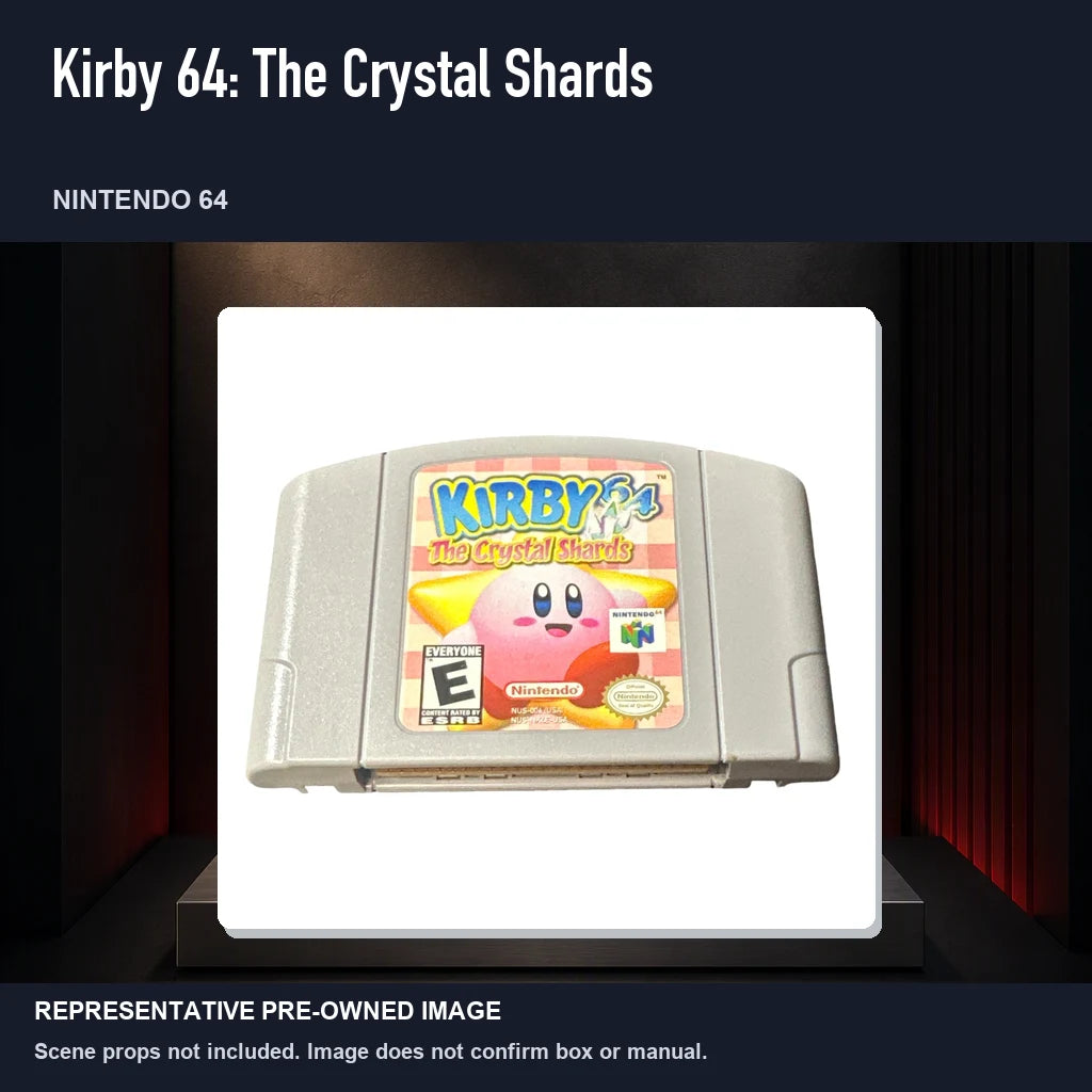 Representative pre-owned Kirby 64: The Crystal Shards (Nintendo 64), product image on a display panel.
