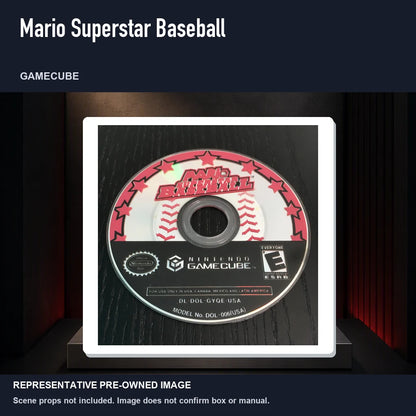 Representative pre-owned Mario Superstar Baseball (GameCube), product image on a display panel.