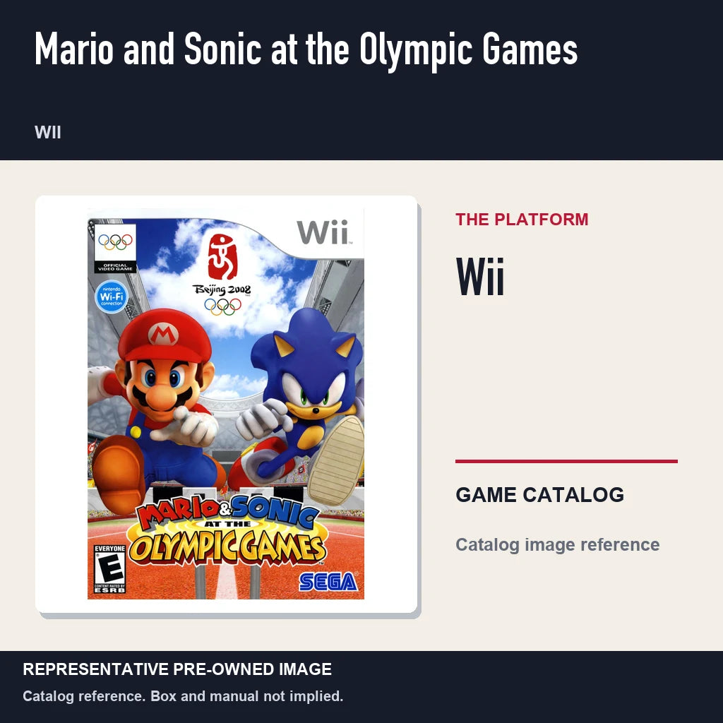 Representative pre-owned Mario and Sonic at the Olympic Games (Wii), platform product layout.