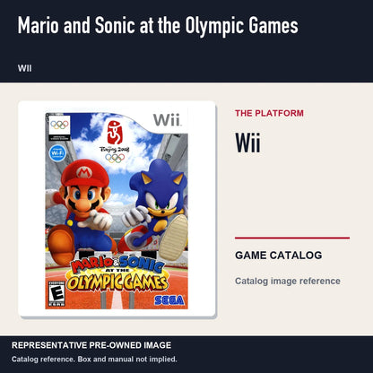Representative pre-owned Mario and Sonic at the Olympic Games (Wii), platform product layout.