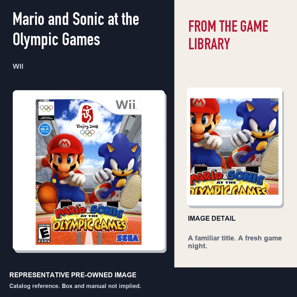 Representative pre-owned Mario and Sonic at the Olympic Games (Wii), editorial image and detail.