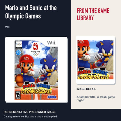 Representative pre-owned Mario and Sonic at the Olympic Games (Wii), editorial image and detail.