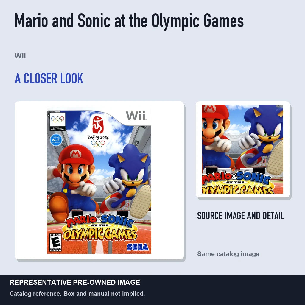 Representative pre-owned Mario and Sonic at the Olympic Games (Wii), full image with detail inset.