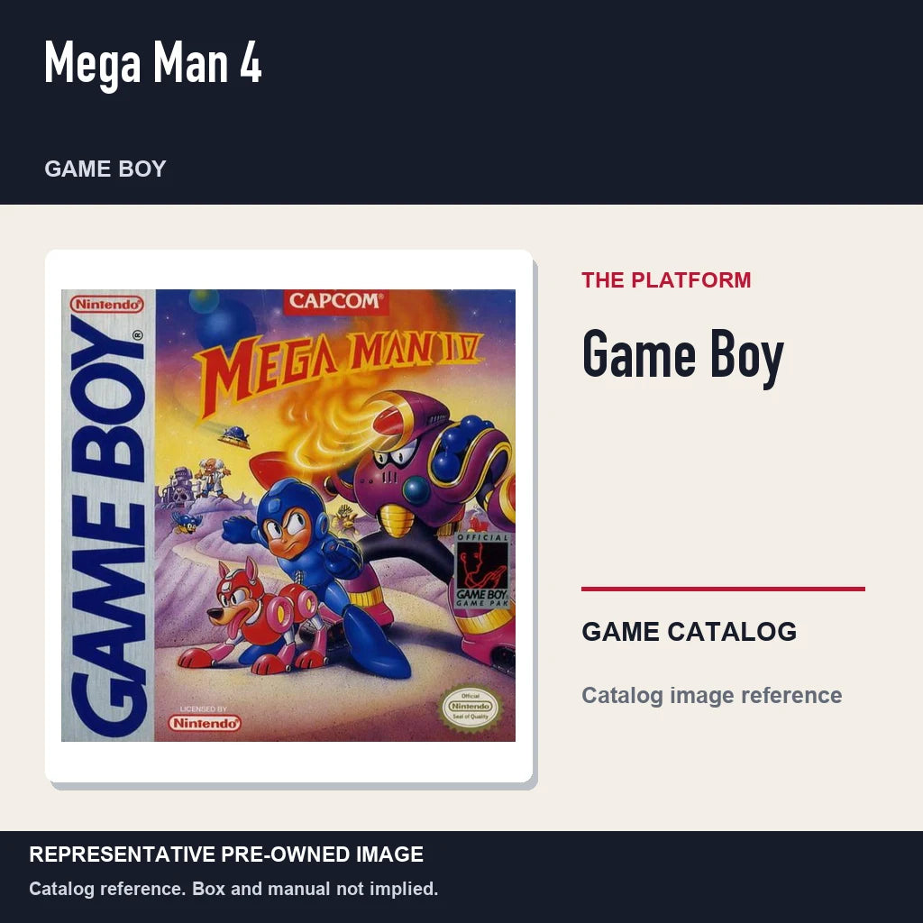 Representative pre-owned Mega Man 4 (Game Boy), platform product layout.