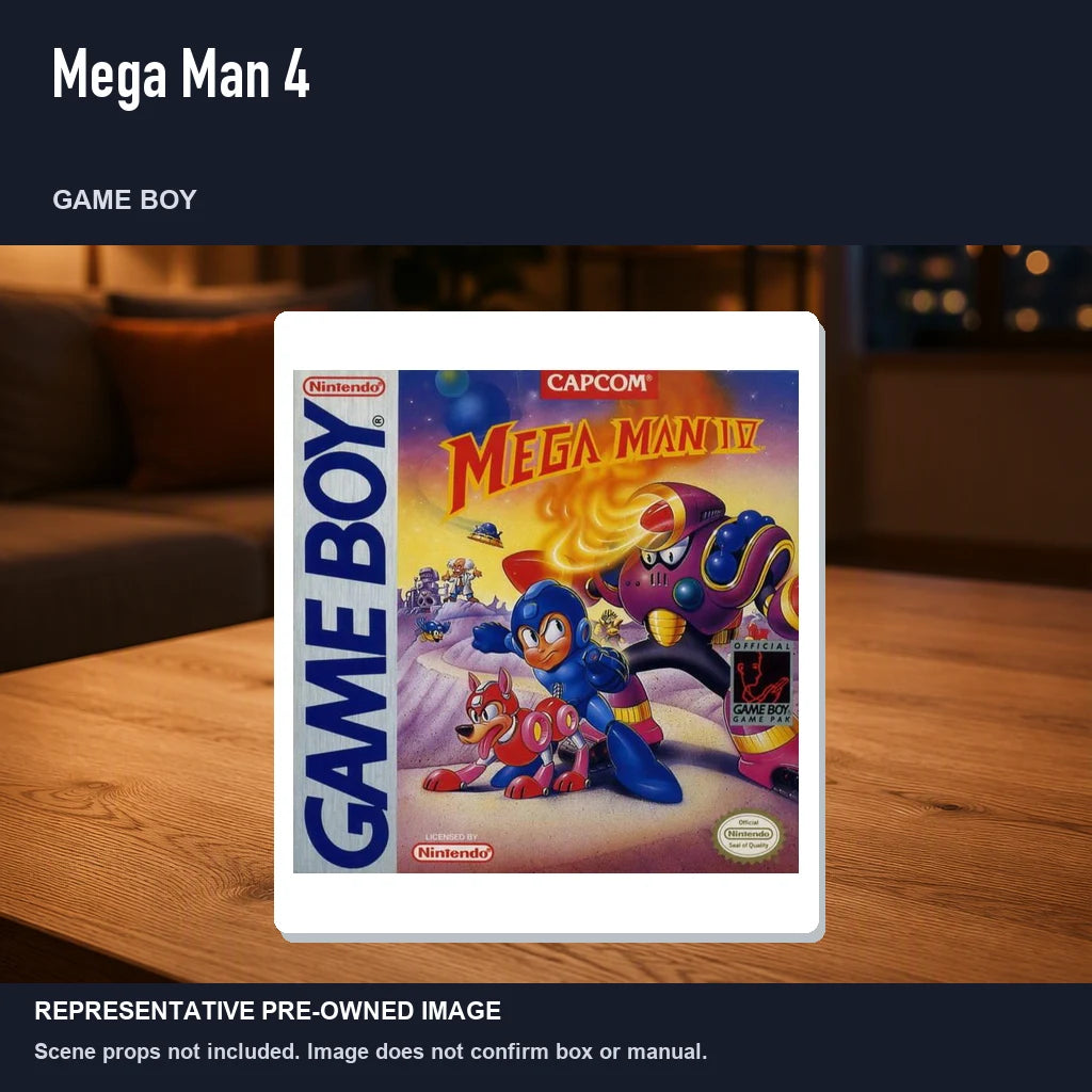 Representative pre-owned Mega Man 4 (Game Boy), product image in a styled room scene.