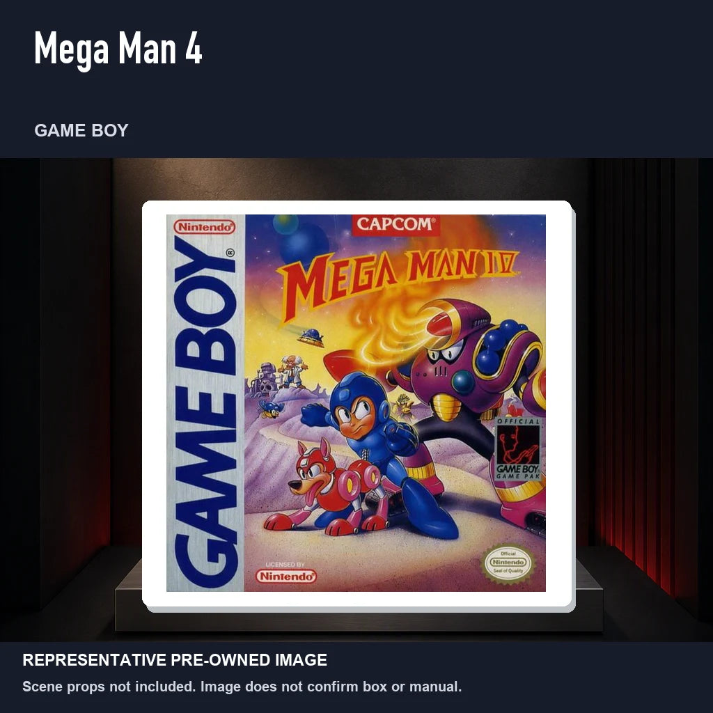 Representative pre-owned Mega Man 4 (Game Boy), product image on a display panel.