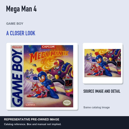 Representative pre-owned Mega Man 4 (Game Boy), full image with detail inset.