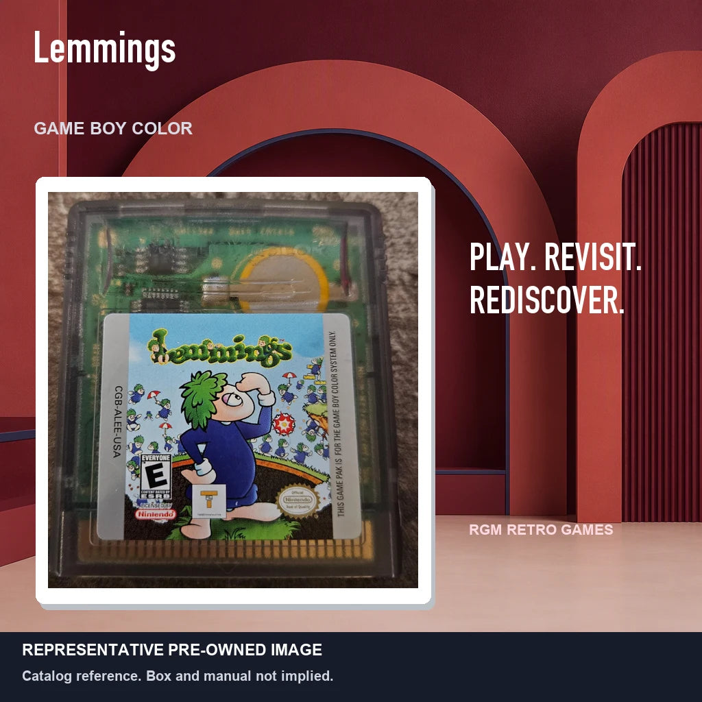 Representative pre-owned Lemmings (Game Boy Color), red retro product layout.
