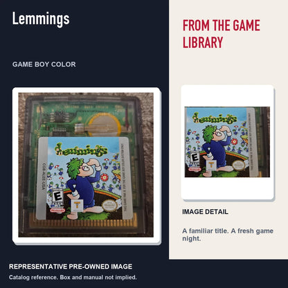 Representative pre-owned Lemmings (Game Boy Color), editorial image and detail.