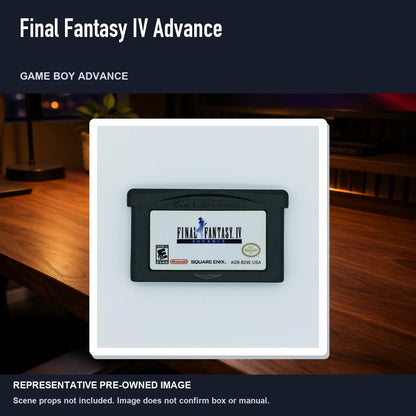 Representative pre-owned Final Fantasy IV Advance (Game Boy Advance), product image in a styled desk scene.