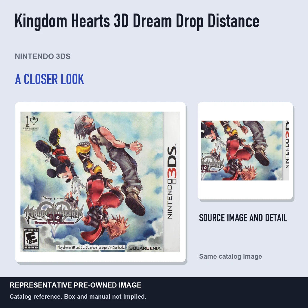 Representative pre-owned Kingdom Hearts 3D Dream Drop Distance (Nintendo 3DS), full image with detail inset.