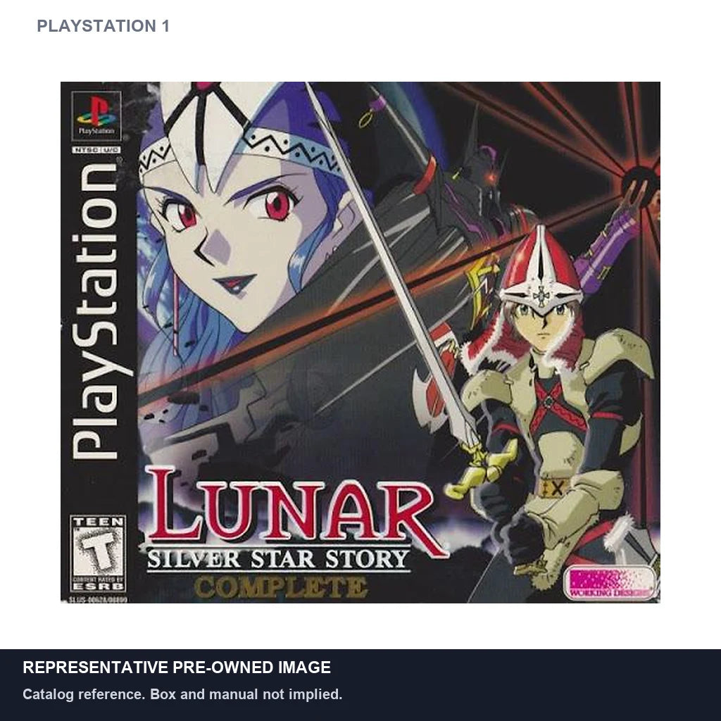 Representative pre-owned Lunar Silver Star Story Complete (PlayStation 1), white product reference.