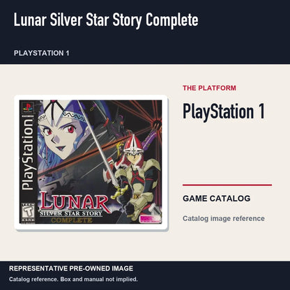 Representative pre-owned Lunar Silver Star Story Complete (PlayStation 1), platform product layout.