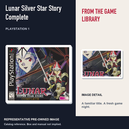 Representative pre-owned Lunar Silver Star Story Complete (PlayStation 1), editorial image and detail.