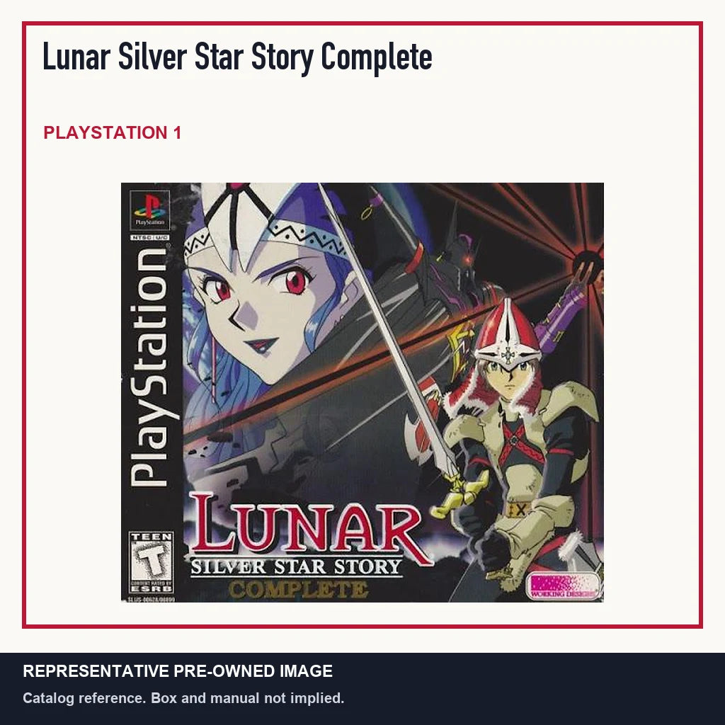 Representative pre-owned Lunar Silver Star Story Complete (PlayStation 1), minimal product layout.