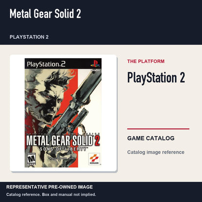 Representative pre-owned Metal Gear Solid 2 (PlayStation 2), platform product layout.