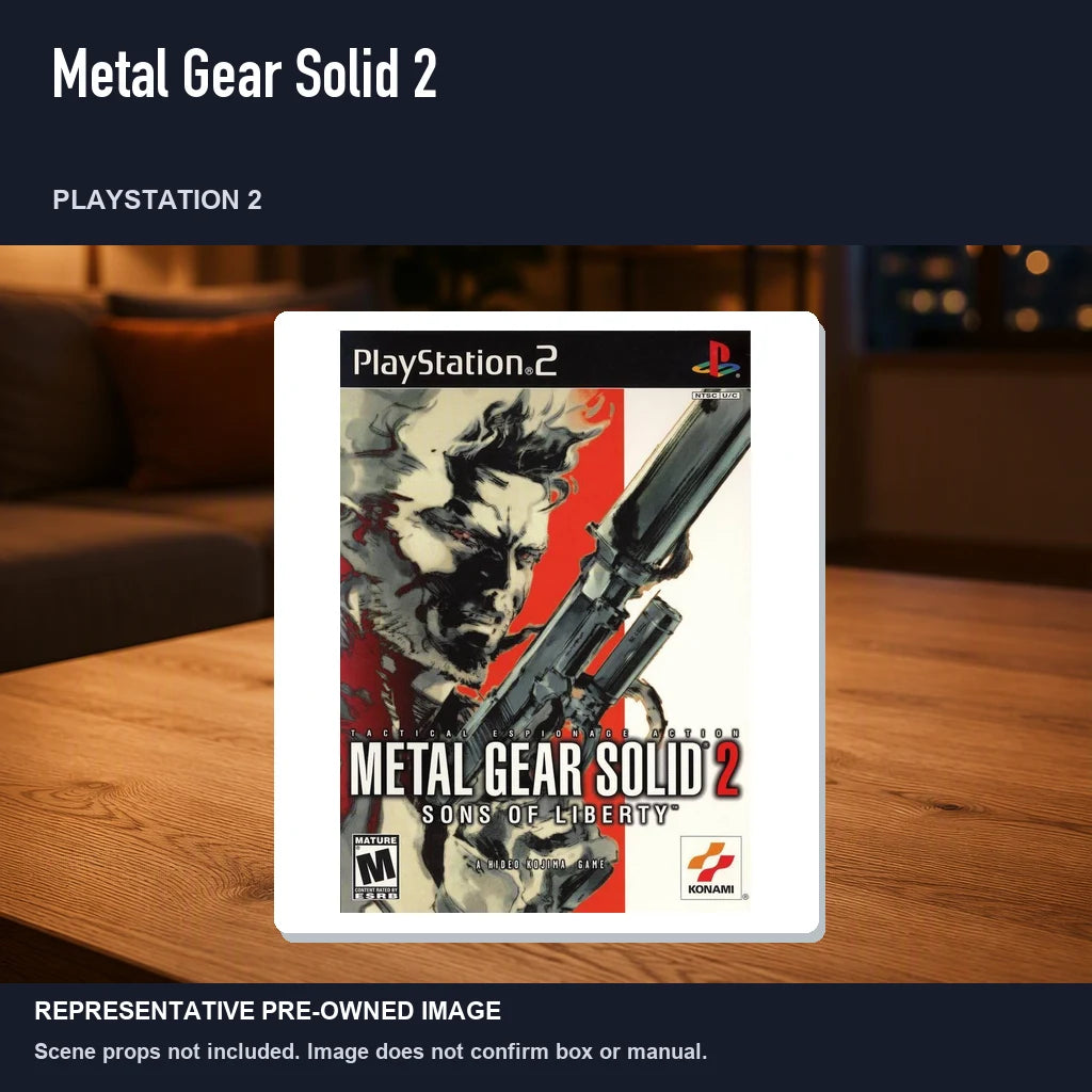 Representative pre-owned Metal Gear Solid 2 (PlayStation 2), product image in a styled room scene.