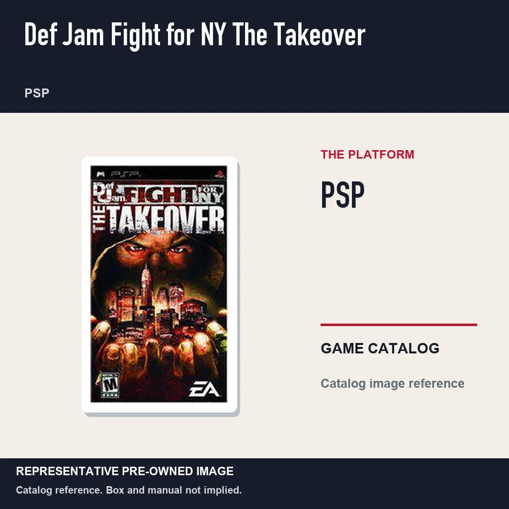 Representative pre-owned Def Jam Fight for NY The Takeover (PSP), platform product layout.