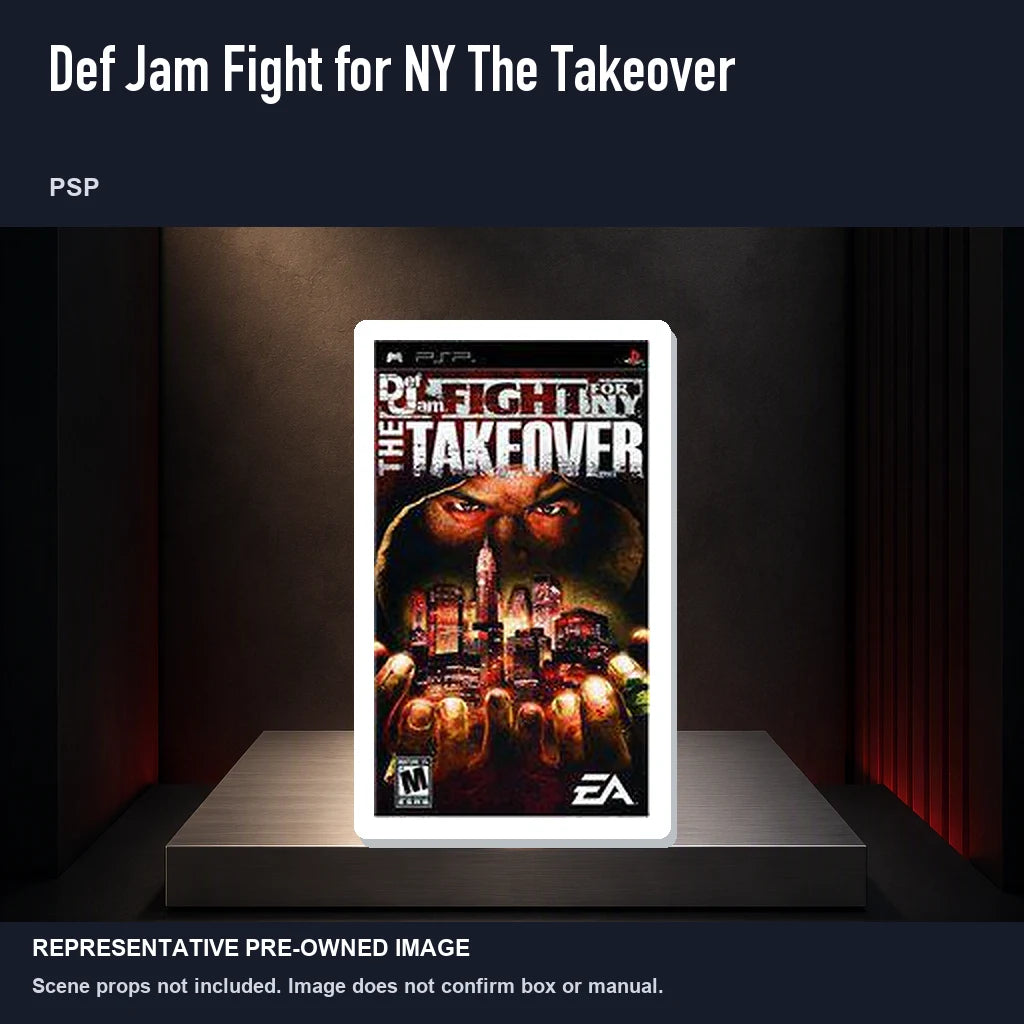 Representative pre-owned Def Jam Fight for NY The Takeover (PSP), product image on a display panel.