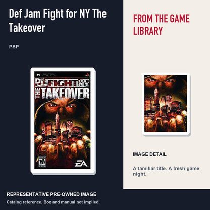 Representative pre-owned Def Jam Fight for NY The Takeover (PSP), editorial image and detail.