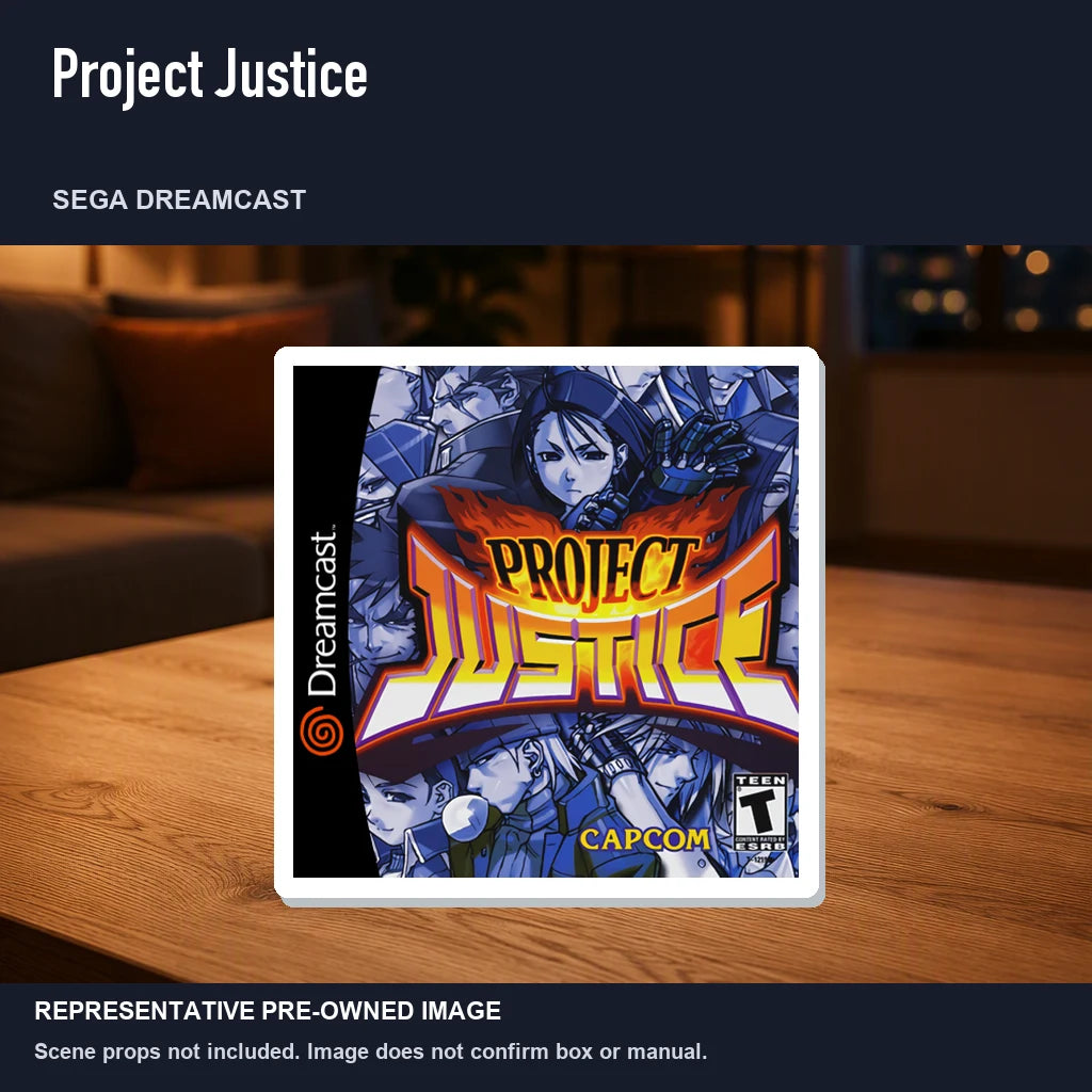 Representative pre-owned Project Justice (Sega Dreamcast), product image in a styled room scene.