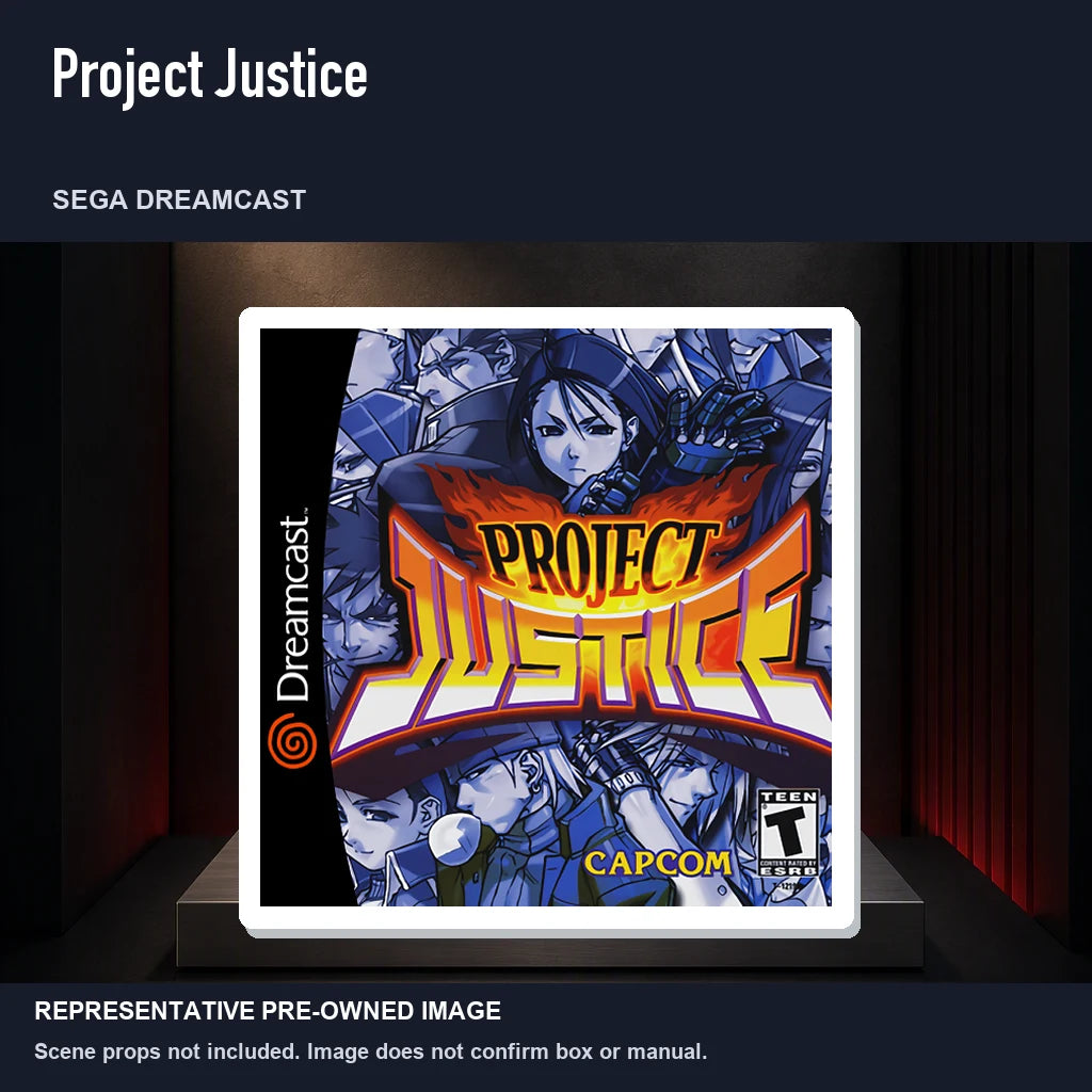 Representative pre-owned Project Justice (Sega Dreamcast), product image on a display panel.