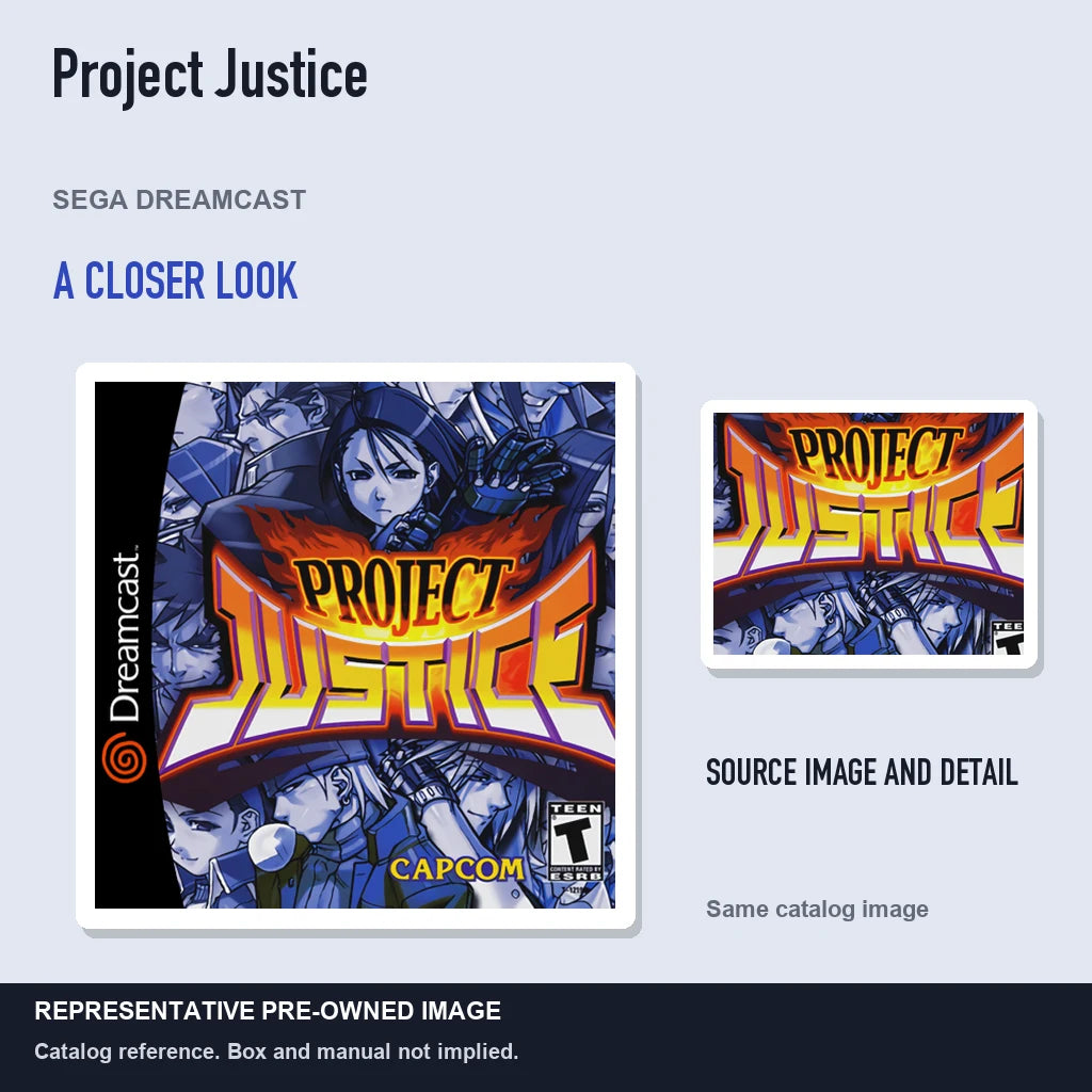 Representative pre-owned Project Justice (Sega Dreamcast), full image with detail inset.
