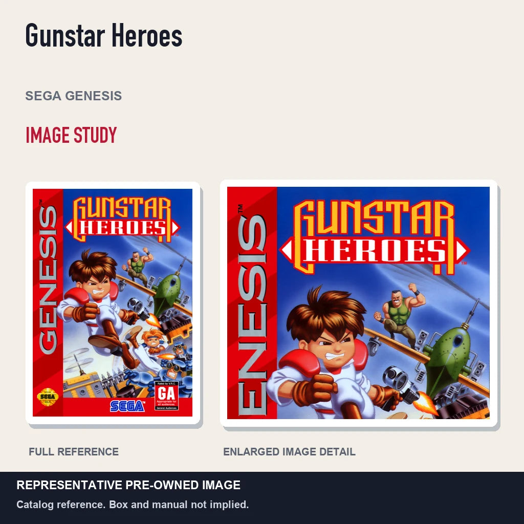 Representative pre-owned Gunstar Heroes (Sega Genesis), full image and detail.