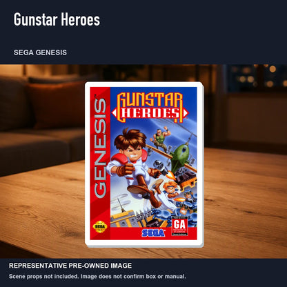 Representative pre-owned Gunstar Heroes (Sega Genesis), product image in a styled room scene.