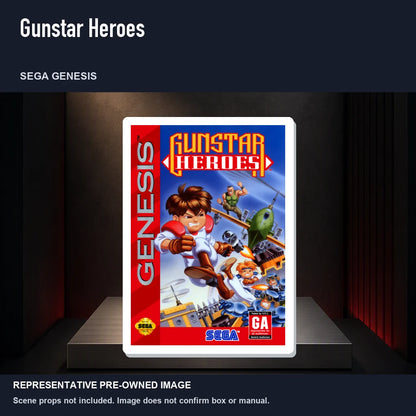 Representative pre-owned Gunstar Heroes (Sega Genesis), product image on a display panel.