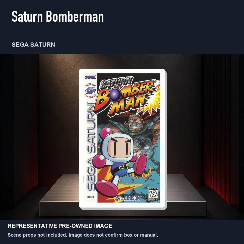 Representative pre-owned Saturn Bomberman (Sega Saturn), product image on a display panel.