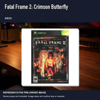 Representative pre-owned Fatal Frame 2: Crimson Butterfly (Xbox), product image in a styled desk scene.